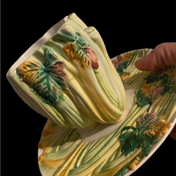 MAJOLICA vegetable gravy bowl with saucer plate made in Italy - Picture 3 of 7